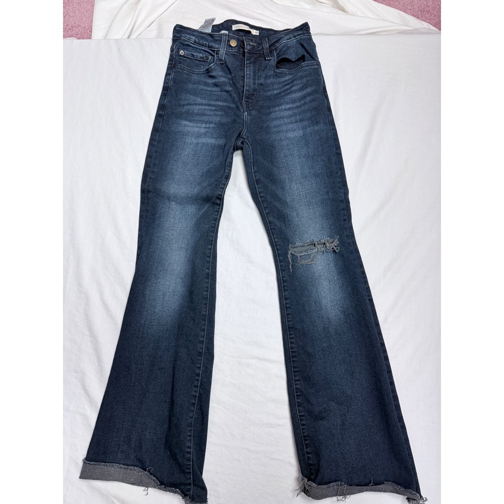 Levis 726 Flare High Rise Distressed Dark Wash Denim Jeans Size 27